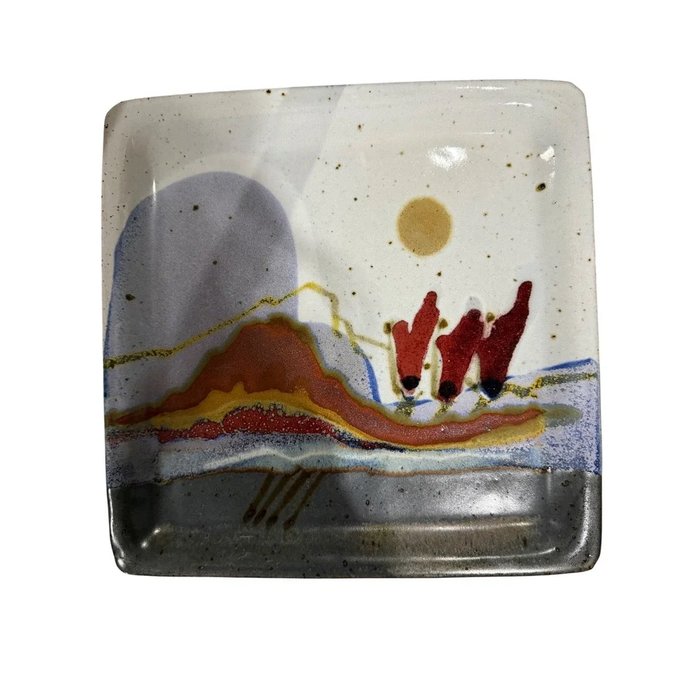Chappelle Happy Valley Studio Landscape Pottery Square‎ Plate Signed 10 inch